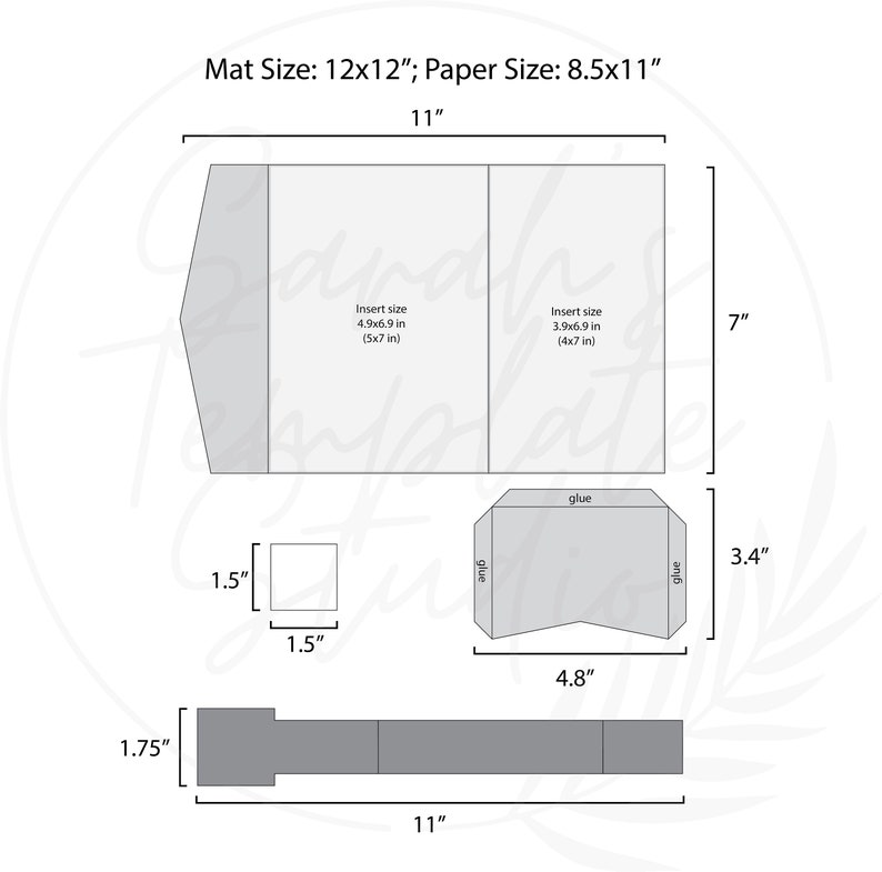 DIY Basic 5x7 Wedding Invitation Pocket Trifold Envelope Digital Template, svg dxf ai eps cdr paper cut laser cut Cameo Cricut image 4