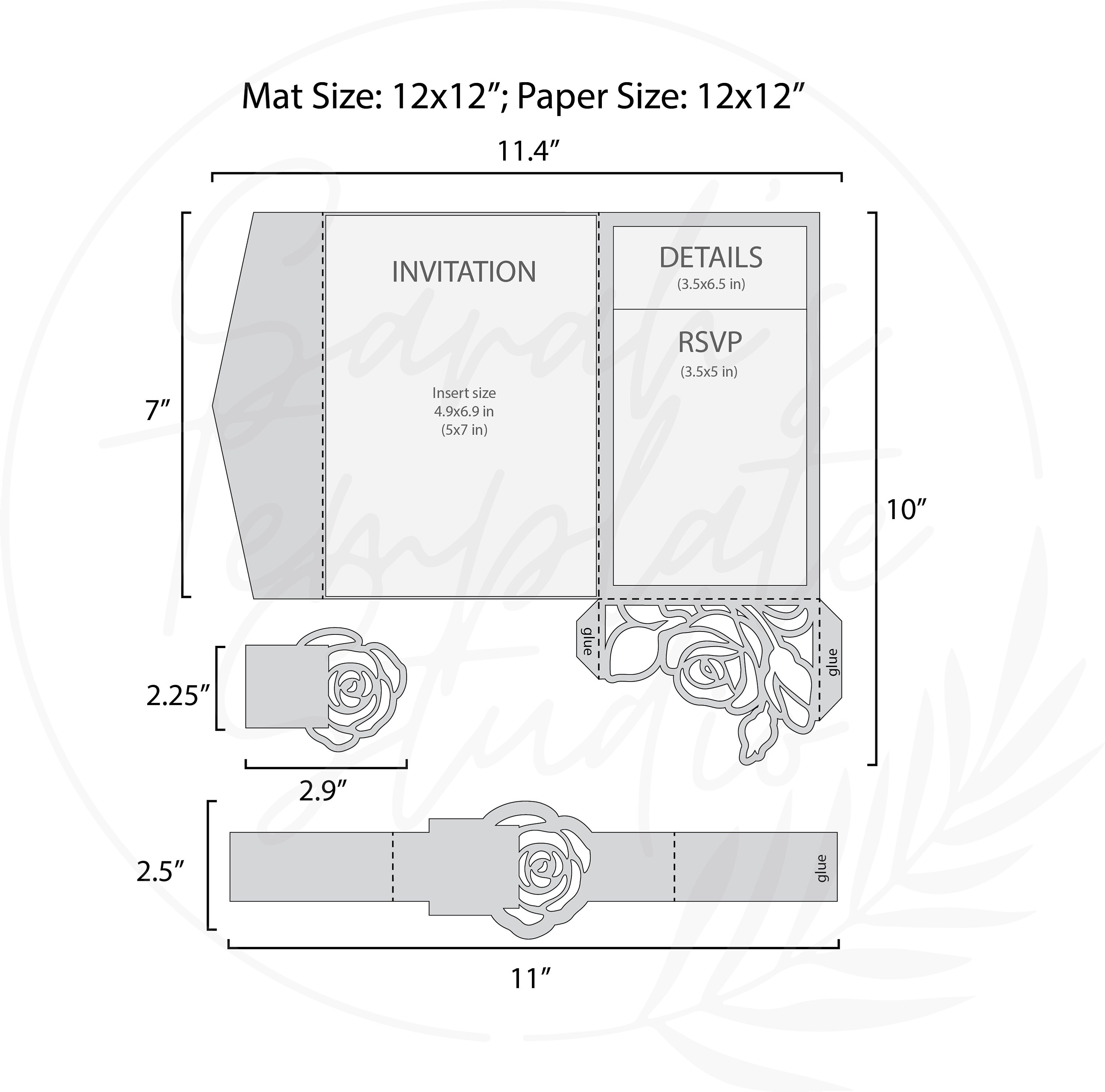 DIY Rose Wedding Invitation Pocket Trifold Envelope 5x7 Etsy