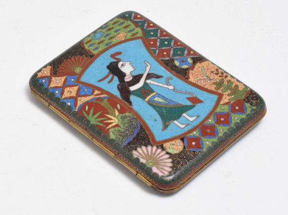 cloisonne cigarette case Unusual Old CLOISONNE SHIGARETTOKESU - Cigarette Case With Egyptian Isis  Motif - MEIJI - Japanese