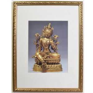 Impressão de imagem emoldurada e vitrificada - Bronze dourado tibetano GREEN TARA - Arte de parede esplêndida