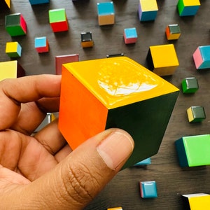 Packs of 40 colored blocks.Painted Cube Art.Wooden Wall Art.Geometric wall art installation.Vibrant Artwork.Resin art.3d Wall Art.