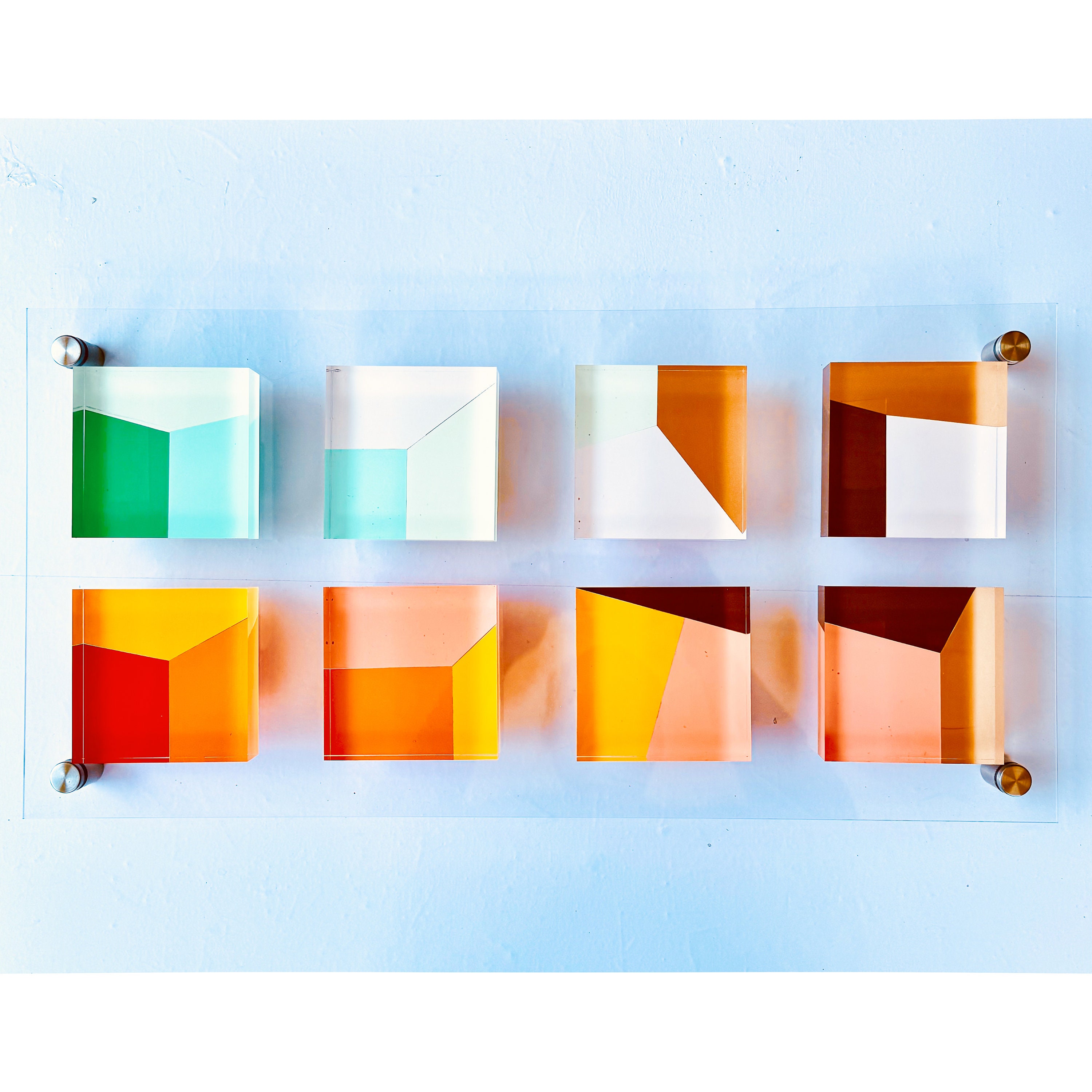 Set of floating plexiglass blocks wall decor on acrylic panel | Lucite cube art | modern geometric art | Abstract 3d wall art