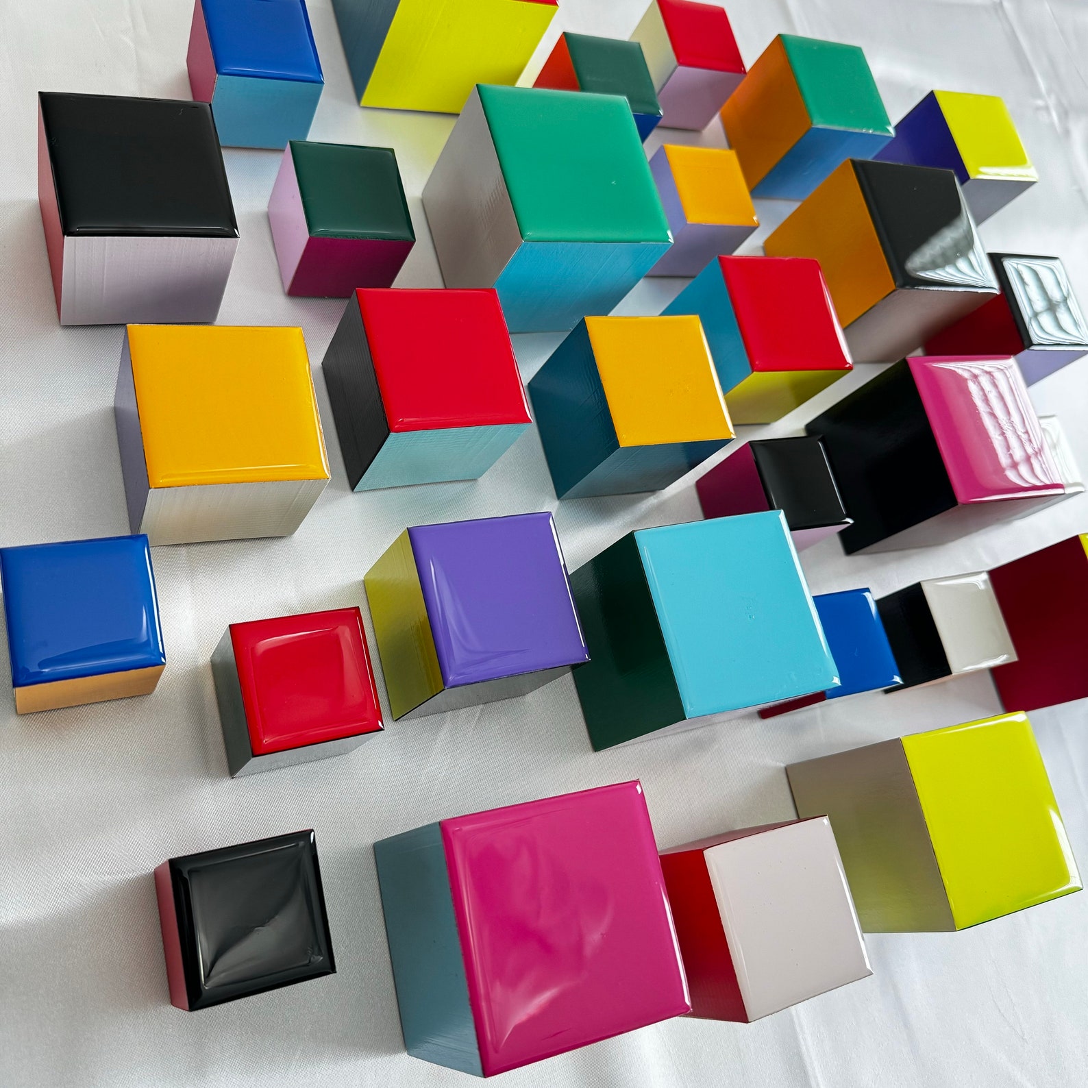3D Wooden Wall Art Cubes: Geometric Painted Blocks, Resin Finish - Etsy