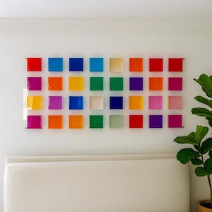 Large acrylic panel with colorful clear blocks | choose size and color | cube art | 3d wall art sculpture | Bold and happy art installation