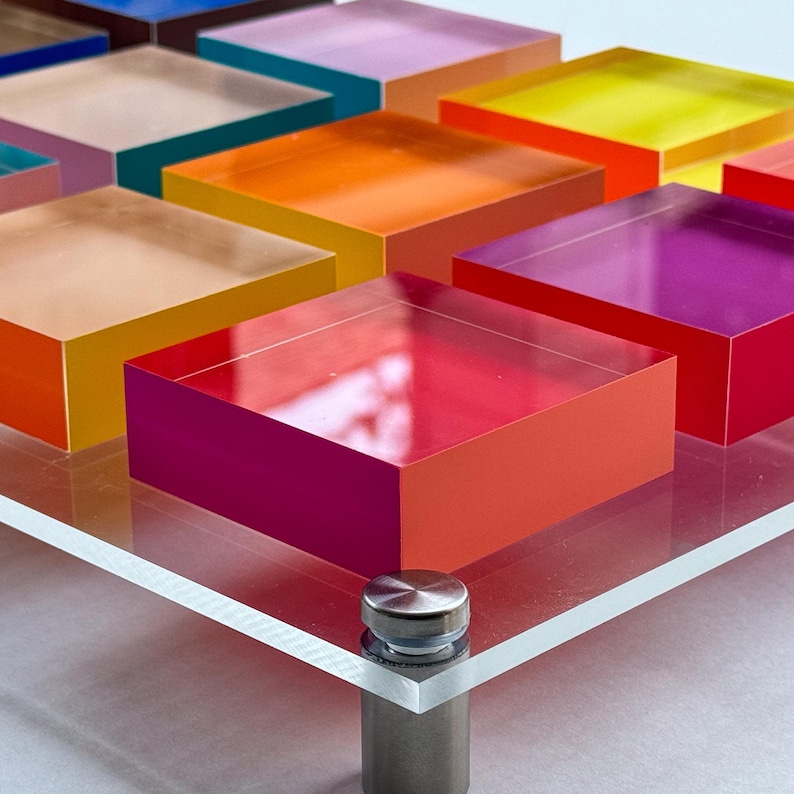 Set of colored acrylic blocks on panel | customize size and color | cube art | 3d geometric wall art | Bold, happy & minimalist art
