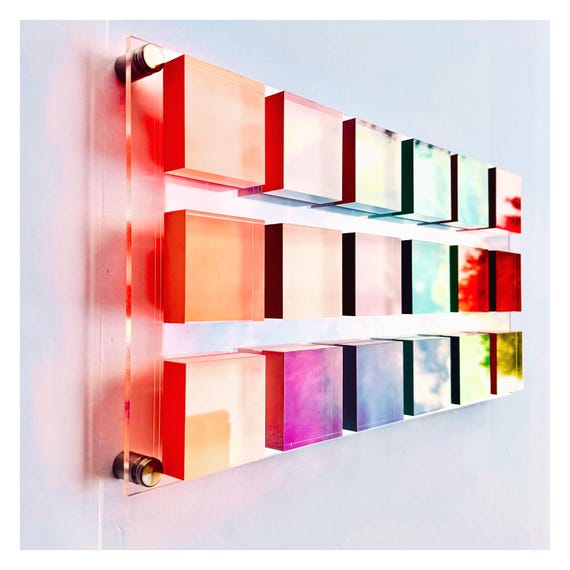 Acrylic Panel 3D Wall Sculpture | Colorful Block Art Installation
