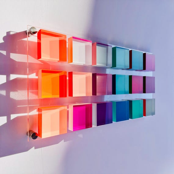 Acrylic Panel 3D Wall Sculpture | Colorful Block Art Installation