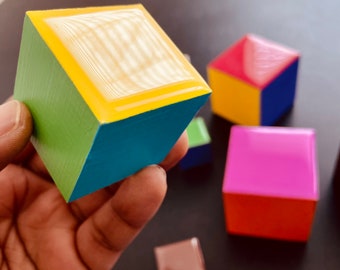 3d Wall Art.Colored Blocks.Painted Cube Art.Wooden Wall Art.Geometric wall art installation.Vibrant Artwork.Resin art