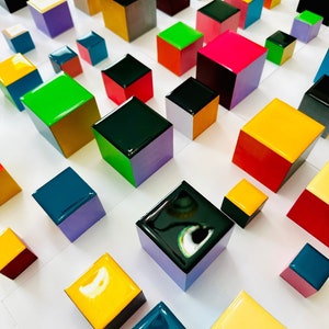 3D Wooden Cube Wall Art: Geometric Resin Blocks, Set of 30