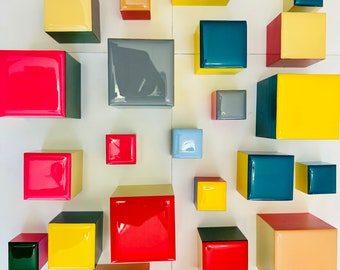 3D Wooden Wall Cubes: Colorful Geometric Art, Set of 20