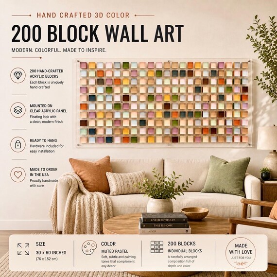 Handmade Muted Pastel Acrylic Wall Art: 3D Geometric Color Block Panel