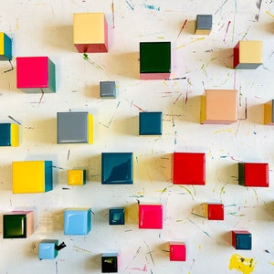 3D Wooden Cube Wall Art: Geometric Pop Art Blocks (Set of 60)