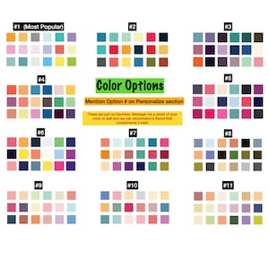 May include: An image displaying eleven colour palette options, each numbered and featuring a grid of various colours. Text includes "Color Options" and instructions to mention the option number.