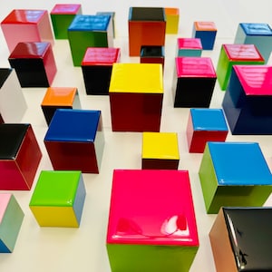 Colorful Wood Cube Wall Art: 3D Resin Sculpture, Ready to Install