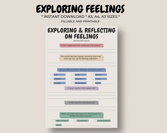 Feelings Reflection Worksheet for Kids, Emotion Regulation (Digital Download)