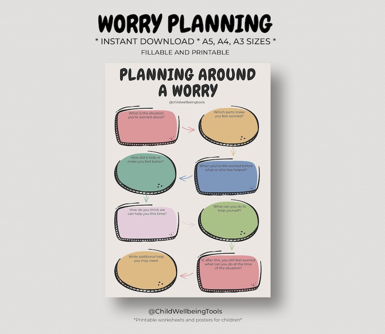 worry planning printable worksheet for kids stress