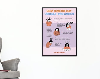 Signs of Anxiety Poster, Children's Classroom Art (Digital Print)