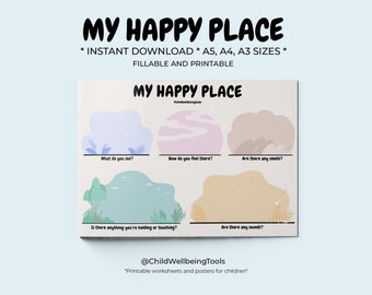 My Happy Place Worksheet: Kids Positivity Journal (Digital Download)