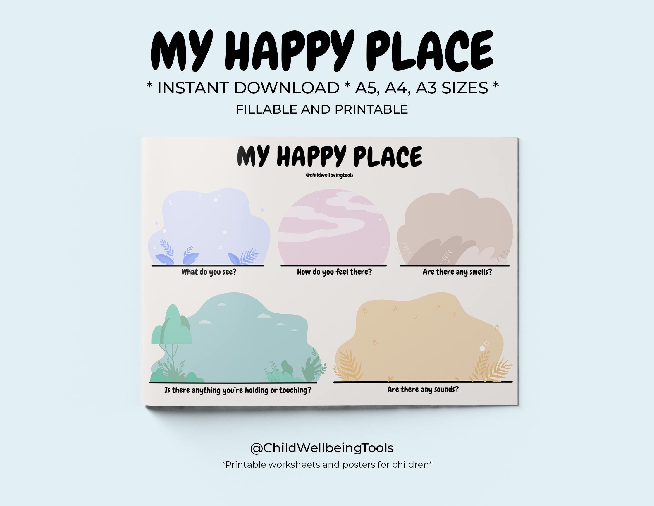 MY HAPPY PLACE Printable Worksheet Kids Positivity Journal Insert