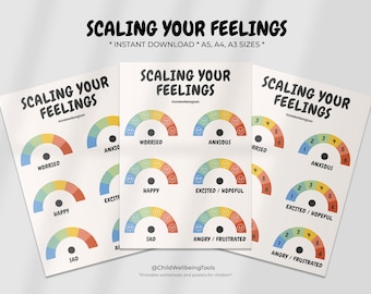 Scaling Feelings Chart for Kids, Emotion Scale Worksheet (Digital Download)