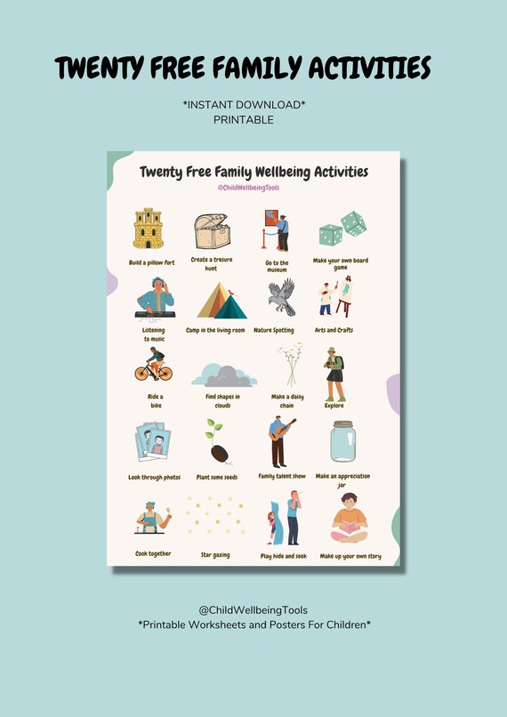Family Activities Print | Wellbeing Poster, Kids Classroom Decor (Digital Download)