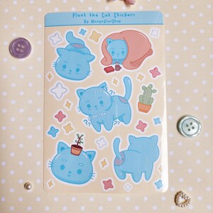 Sticker Sheet Plant the Cat, Kawaii Pink Cute Waterproof Stickers