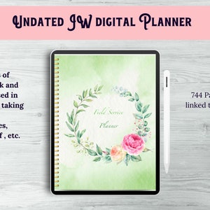 Undated Green Field Service JW Planner compatible in any Note taking applications like Goodnotes, Xodo, Noteshelf and the like.
