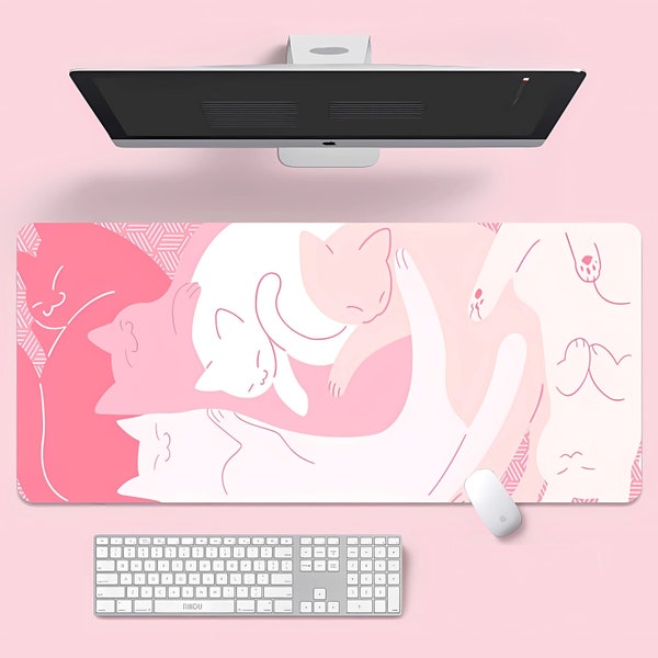 Cute Cat Large Mouse Pad desk mat, cute desk mat desk pad, anime gaming desk mat mouse pad, desk accessories, desk decor, custom desk mat