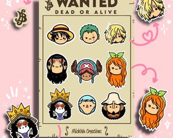 Wanted Pirates Sticker Sheet #1 | Anime Straw Hat Pirate Crew Stickers