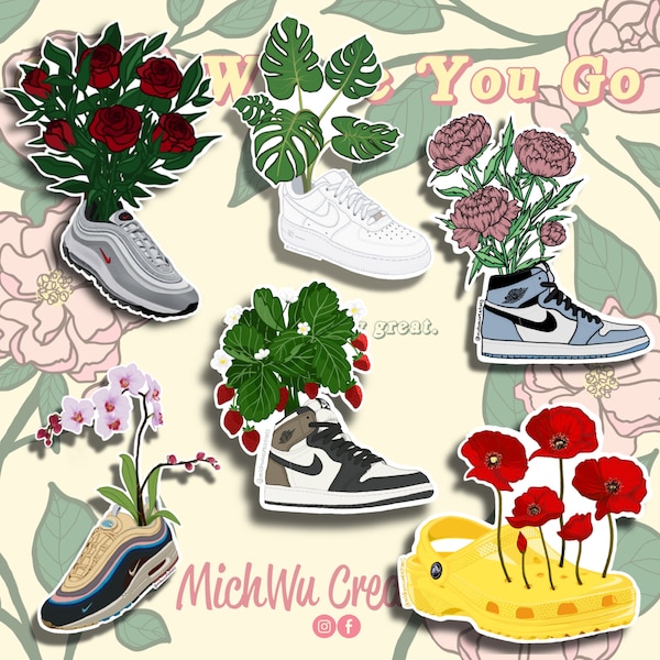 Sneaker Project Sticker | Nike | Air Force | Air Max | Croc | Weather Proof Vinyl Die Cut Stickers | Flower Art | Planner | Stationary