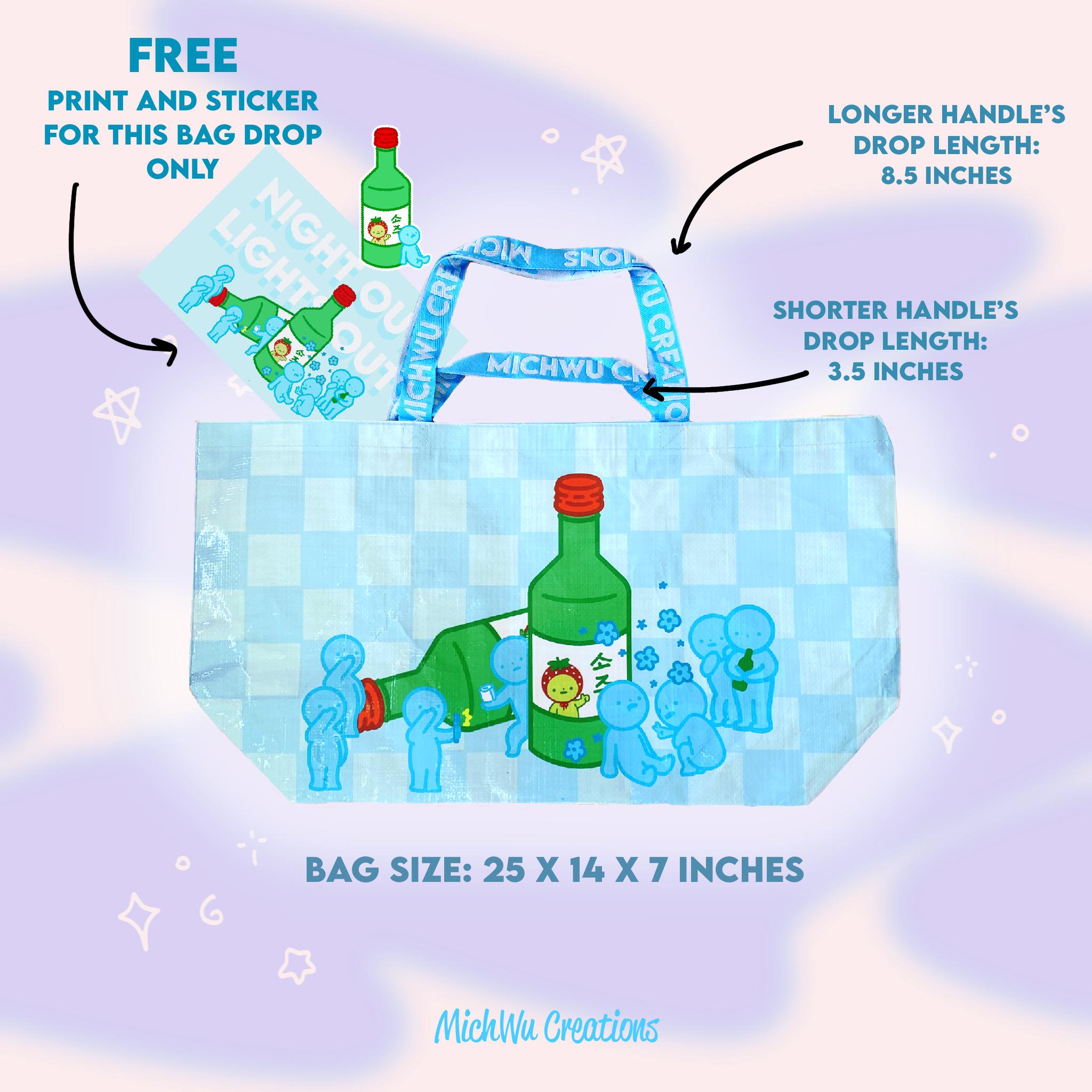 Blue Smiski XL Tote Bag *comes with a card and a sticker* | Waterproof Reusable Shopping Bag | Strawberry Soju Drinking Party