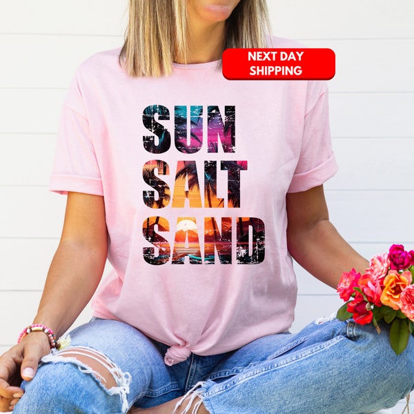 Sun Sand Salt Beach Shirt, Retro T-Shirt, Trendy Beach Shirts for Women, Summer Vacation Shirts, Womens Oversized Beach Shirt