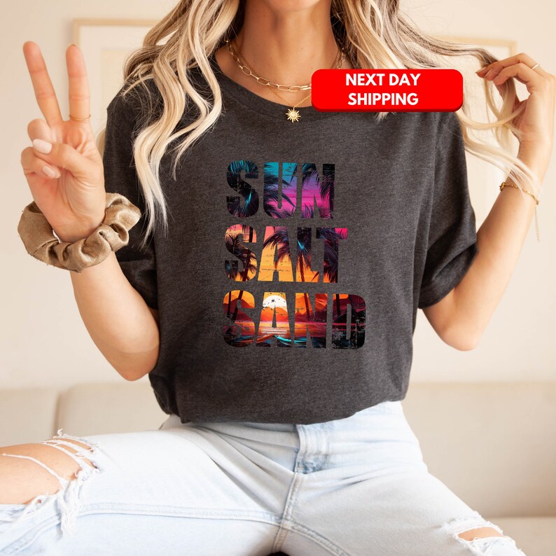 Sun Sand Salt Beach Shirt, Retro T-shirt, Trendy Beach Shirts for Women ...