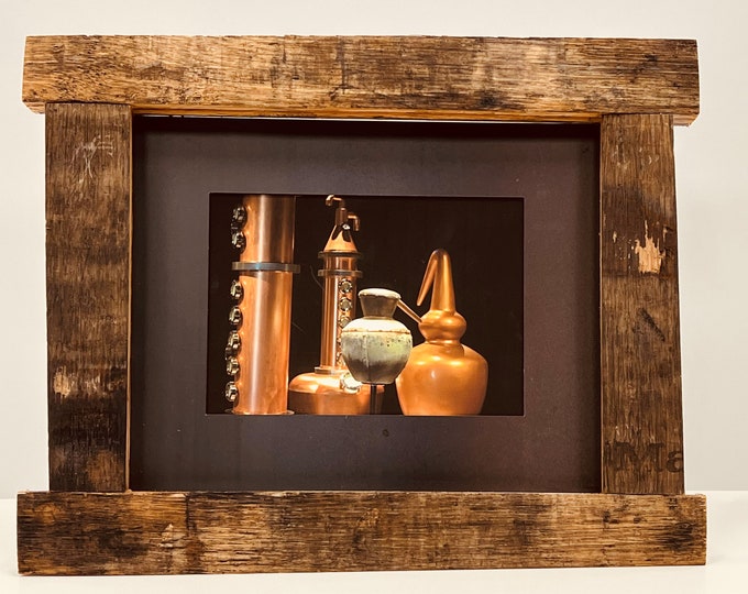 Bourbon Barrel Stave and Steel Picture Frame With Instant Picture