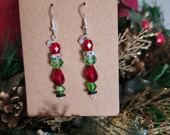 Grinch Christmas crystal silver earrings