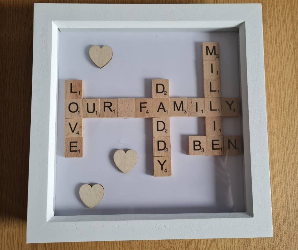 Scrabble Art Picture Frame Personalised Grey Background b Any Occasion 