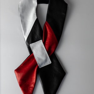 Red, Black & White Leather Scarf