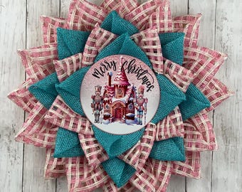 Christmas Wreath for Front Door, Flower Wreath for Front Door, Christmas Poly Burlap Flower, Christmas Decor, Flower Decor, Candy Christmas
