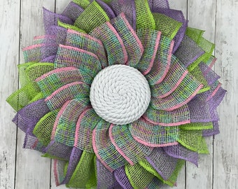Spring Wreath for Front Door, Flower Wreath for Front Door, Spring Poly Burlap Flower, Spring Decor, Flower Decor, Spring Decoration