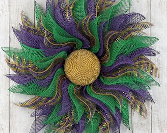Mardi Gras Wreath, Mardi Gras Wreath for Front Door, Mardi Gras Wreath Deco Mesh, Fat Tuesday Wreath, New Orleans Decor