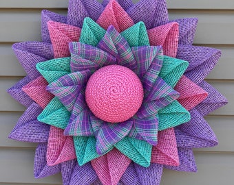Spring Wreath for Front Door, Flower Wreath for Front Door, Spring Poly Burlap Flower, Spring Decor, Flower Decor, Spring Decoration