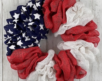 Patriotic Mesh Wreath for Front Door, Red White Blue Wreath, 4th of July Wreath, Americana Decor, Independence Day Wreath
