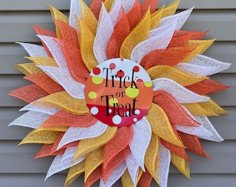 Halloween Wreath for Front Door, Candy Corn, Welcome Wreath, Halloween Decor, Halloween Decoration, Halloween Mesh Wreath, Flower Wreath