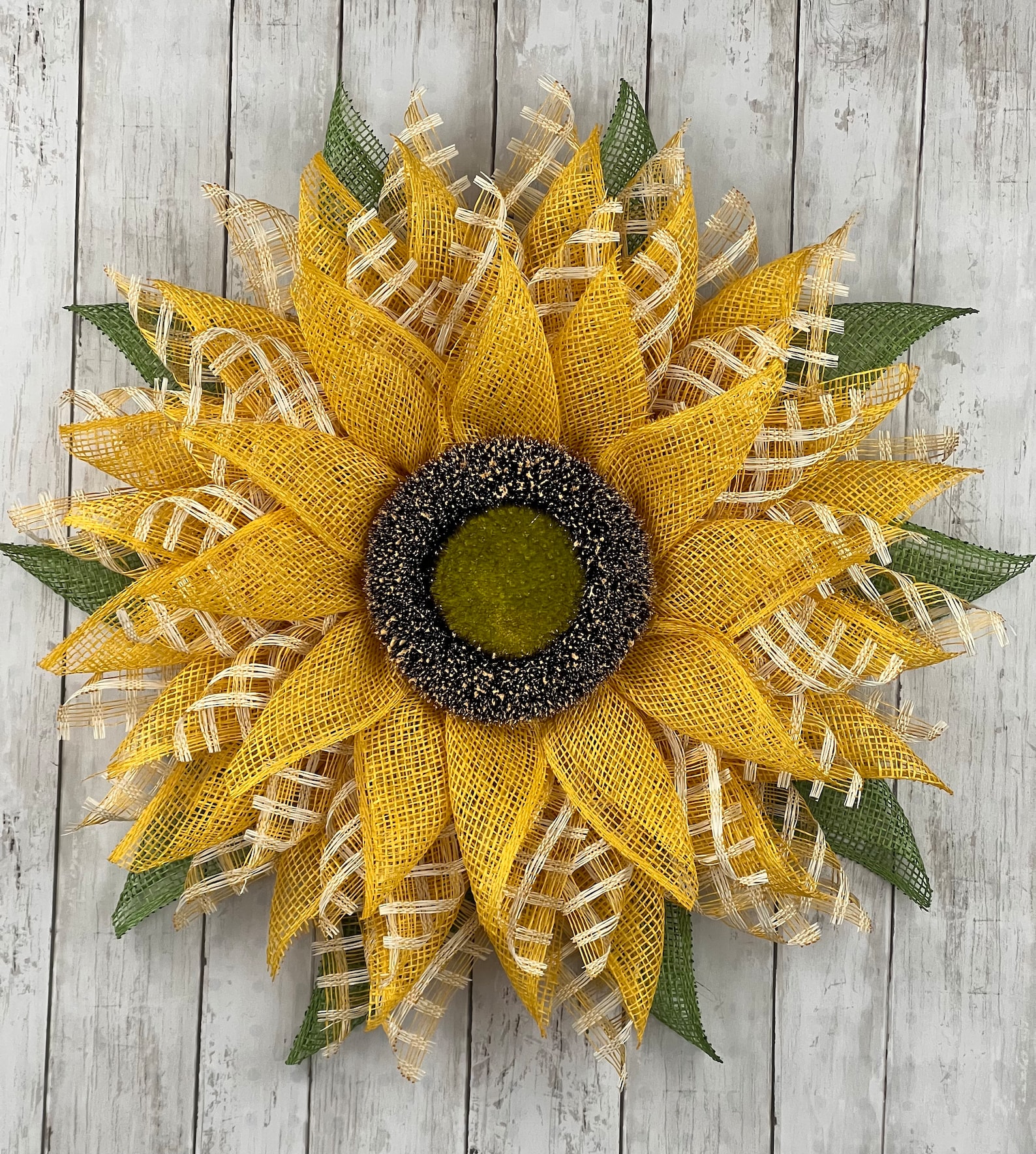 Sunflower Mesh Wreath for Front Door, Summer Farmhouse Wreath, Yellow Green Rustic Decor, Sunflower Door Hanger, Outdoor Welcome