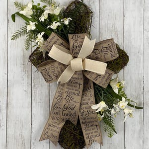 Spring Wreath with Lilies, Spring Wreath with Easter Lilies, Spring Cross Wreath, Easter Cross Wreath, Religious Cross, Moss Cross