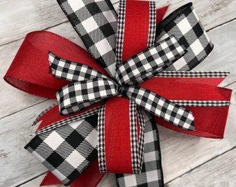 Buffalo Plaid Wreath Bow, Buffalo Check Wreath Bow, Buffalo Plaid Bow, Swag Bow, Lantern Bow, Buffalo Plaid Decoration, Wreath Embellishment