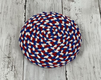 Patriotic Braided Wreath Center, Red White Blue Rope Wreath Base, 4th of July Americana Decor, DIY Summer Door Hanger Insert