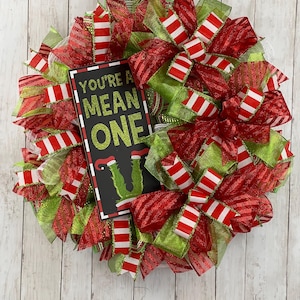 Christmas Wreath for Front Door, Green Monster Wreath, Christmas Decor, Christmas Decoration, Christmas Deco Mesh Wreath, Deco Mesh