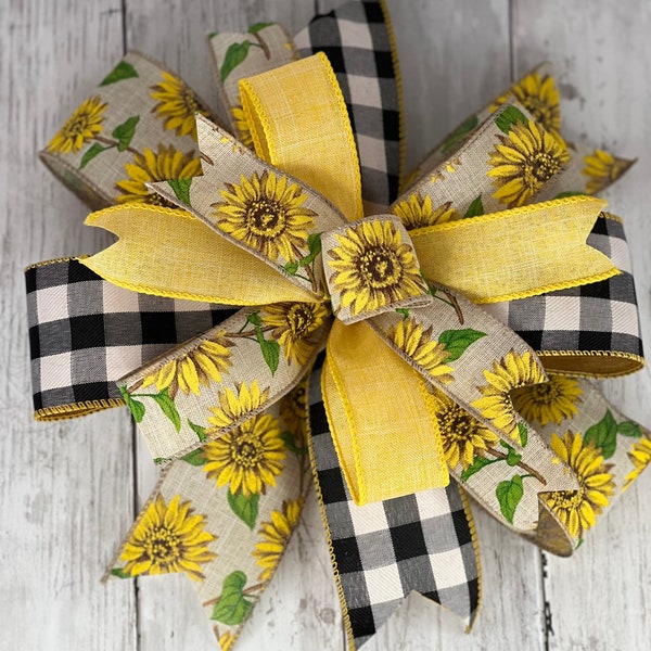 Sunflower Wreath Bow, Sunflower Bows for Wreaths, Sunflower Swag Bow, Sunflower Lantern Bow, Sunflower Decoration, Wreath Embellishment