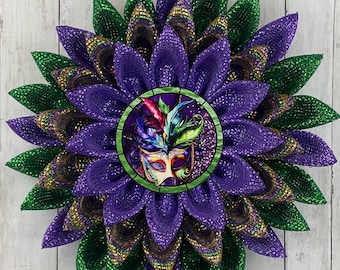 Mardi Gras Wreath, Mardi Gras Wreath for Front Door, Mardi Gras Wreath Deco Mesh, Fat Tuesday Wreath, New Orleans Decor